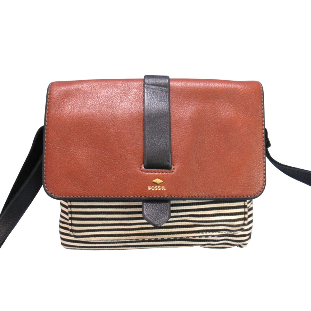 FOSSIL Leather/Fabric KINLEY SMALL CROSSBODY PURSE/BAG Fold-Over Flap POCKETS